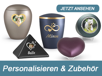 Tierurne personalisieren mit Foto, Lasergravur, Namen, Motiv für Hund Katze günstig online bei tierurnen-profi.de bestellen