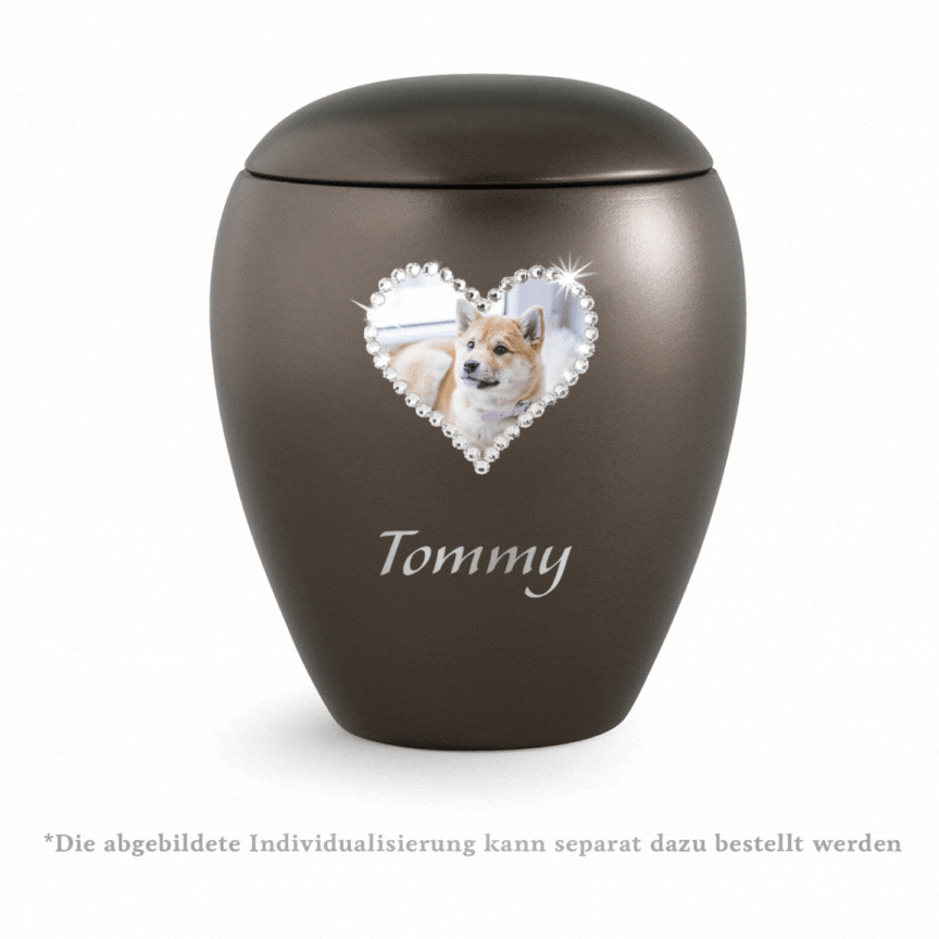 Tierurne Crystal mit Kristall-Herz Farbe: Perlmutt Chocolat - mit/ohne Gedenklicht 2 versch. Größen