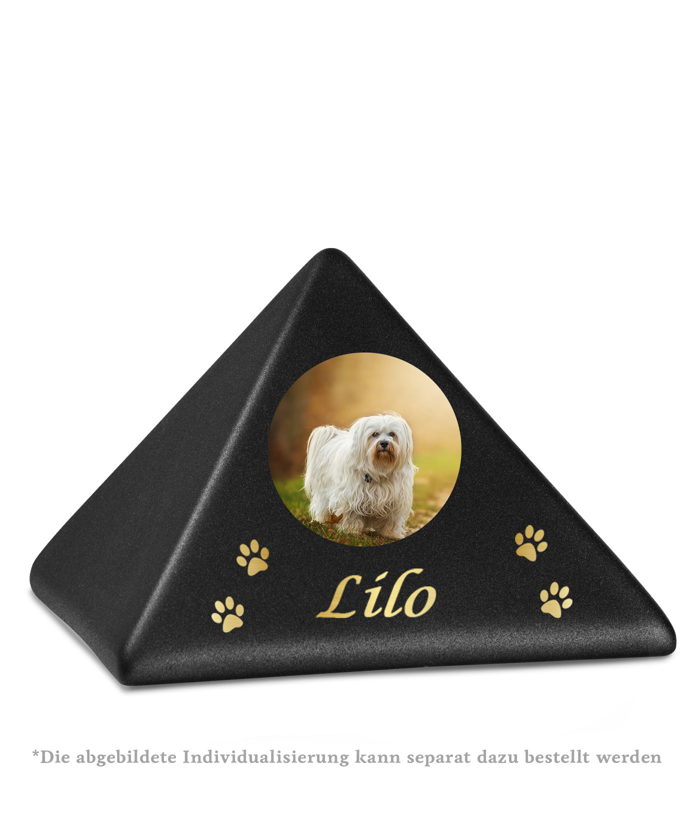 Tierurne Pyramide mit Foto, Namen und 4 Pfoten, Tierurnen personalisiert