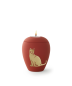 Preview: Katzenurne aus Keramik mit samtiger Oberfläche und goldenem Katzen-Relief, einmal geschlossen und einmal mit brennendem Gedenklicht.