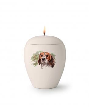 Tierurne Beagle handbemalt mit Teelichteinsatz