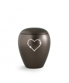 Tierurne Crystal mit Kristall-Herz Farbe:  Perlmutt Chocolat - mit/ohne Gedenklicht 2 versch. Größen
