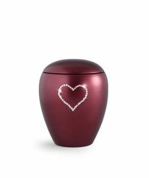 Tierurne Crystal mit Kristall-Herz Farbe:  Perlmutt Weinrot - mit/ohne Gedenklicht 2 versch. Größen