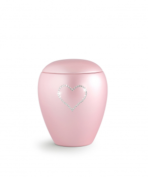 Tierurne Crystal mit Kristall-Herz Farbe:  Perlmutt Rosé - mit/ohne Gedenklicht 2 versch. Größen