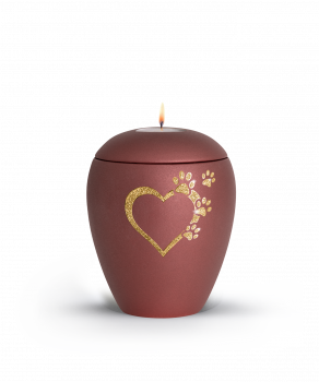 Tierurne Verona Farbe Rubin mit Motiv Edition Star Herz-Pfoten und Teelichtdeckel