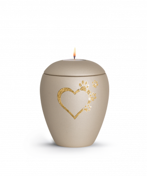 Pet Urn Verona Colour Champagner with heart-paws lid cheap