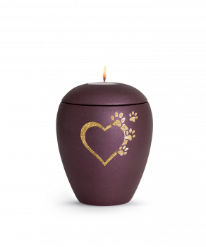 Tierurne Verona Farbe Berry mit Motiv Edition Star Herz-Pfoten und Teelichtdeckel