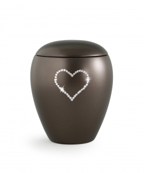 Tierurne Crystal mit Kristall-Herz Farbe:  Perlmutt Chocolat 2,8 Liter