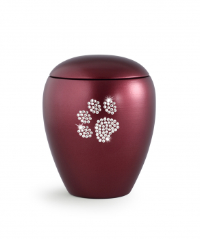 Tierurne Crystal mit Kristall Pfote Farbe: Perlmutt Weinrot 2,8 Liter