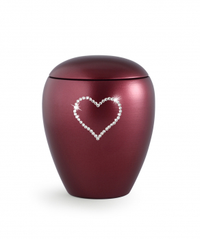Tierurne Crystal mit Kristall-Herz Farbe:  Perlmutt Weinrot 2,8 Liter