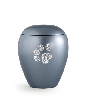 Tierurne Crystal mit Kristall Pfote Farbe: Perlmutt Stahlgrau 2,8 Liter
