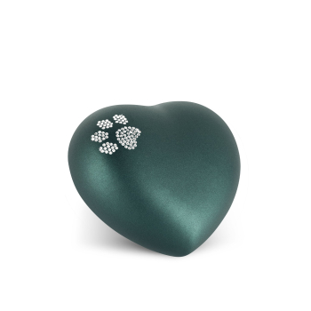 Ceramic Urn Heart with Crystal Paw Colour: Petrol various sizes