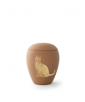 Animal Urn with Cat Relief in Glold with or without Tealight Holder
