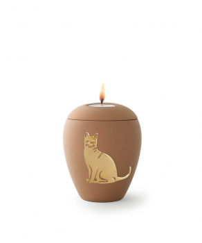 Animal Urn with Cat Relief in Glold with or without Tealight Holder