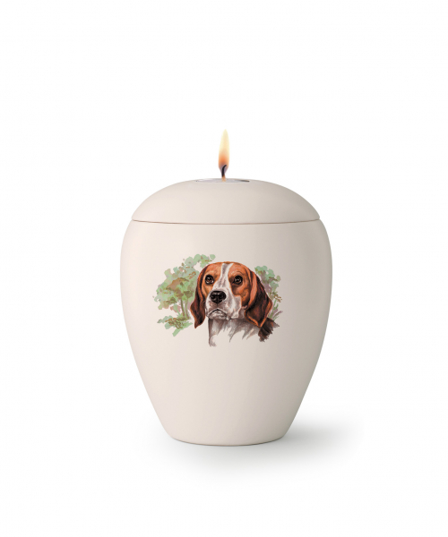 Tierurne Beagle handbemalt mit Teelichteinsatz