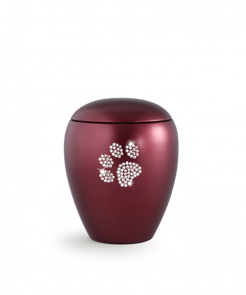 Pet Urn Crystal Red Wine with Crystal Paw