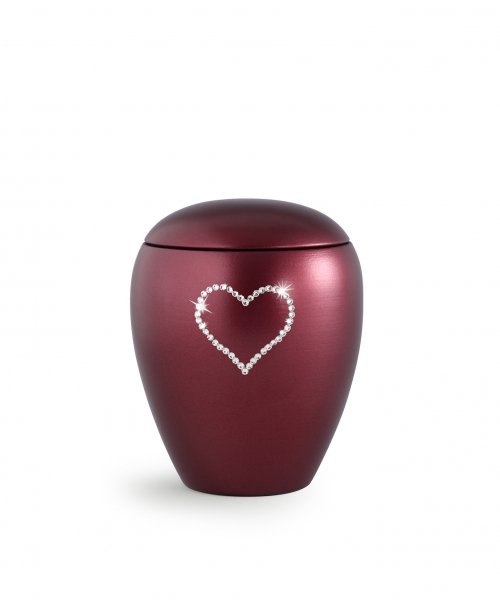 Tierurne Crystal Weinrot mit Kristall-Herz