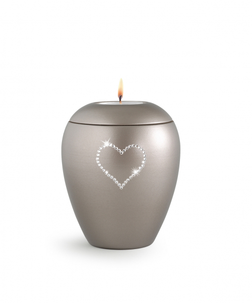 Tierurne Crystal Fumé mit Kristall-Herz und Teelichtdeckel