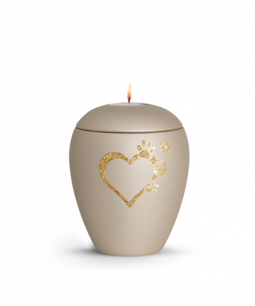 Pet Urn Verona Colour Champagner with heart-paws lid cheap