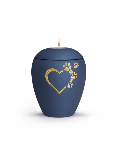 Pet Urn Verona Colour Navy with heart-paws lid cheap