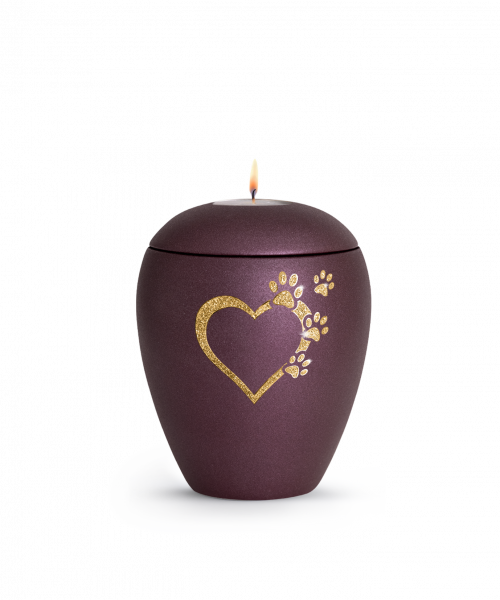 Tierurne Verona Farbe Berry mit Motiv Edition Star Herz-Pfoten und Teelichtdeckel