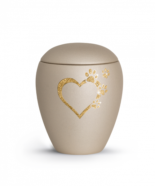 Pet Urn Verona Colour Champagner with heart-paws