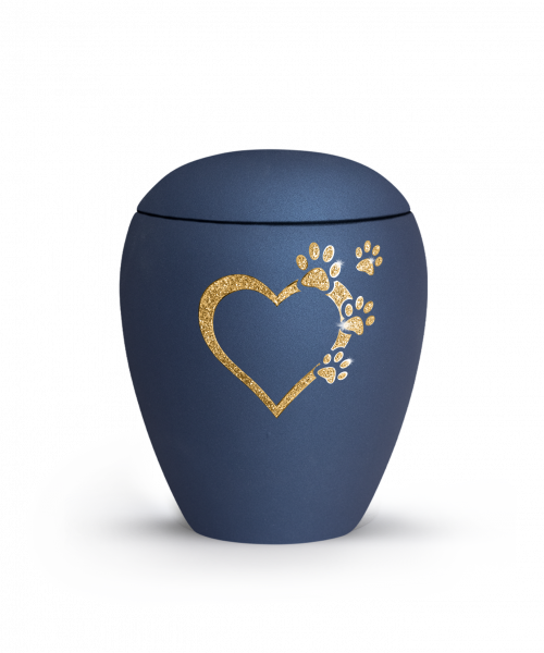 Pet Urn Verona Colour Navy with heart-paws