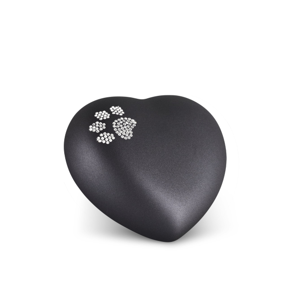 Herzurne Farbe Schwarz mit Pfoten Swarovski für Hunde und Katzen