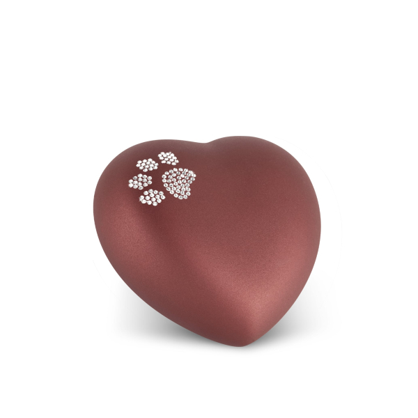 Heart Urn Colour Rubin with Paws for Dogs and Cats