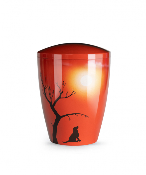 Airbrush Tierurne mit Motiv Hund Sonne