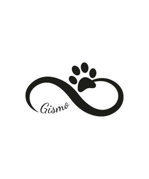 Laser engraving motif infinity paw name "Gismo" dog urn