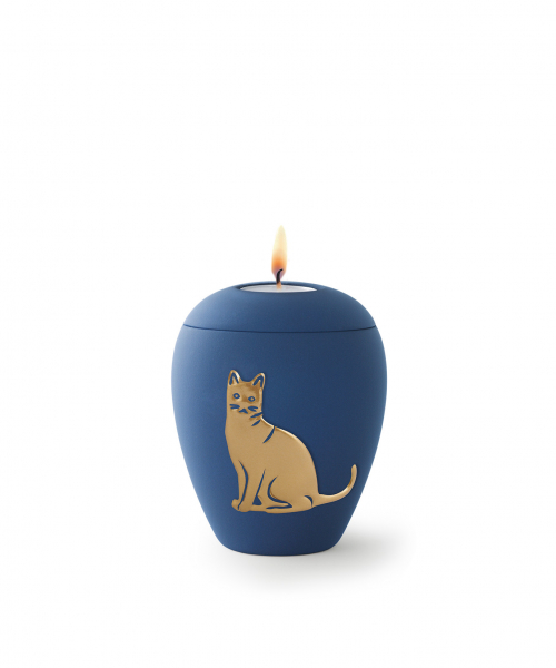 Animal Urn with Cat Relief in Glold with or without Tealight Holder