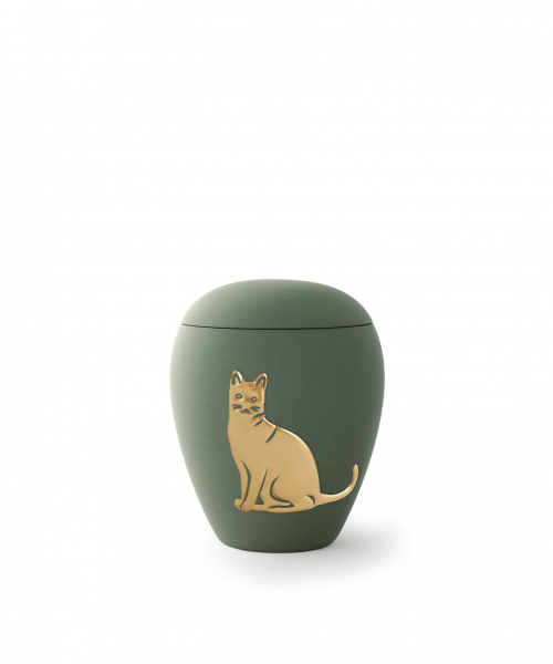 Animal Urn with Cat Relief in Glold with or without Tealight Holder