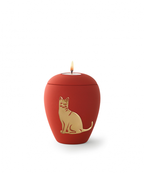 Animal Urn with Cat Relief in Glold with or without Tealight Holder