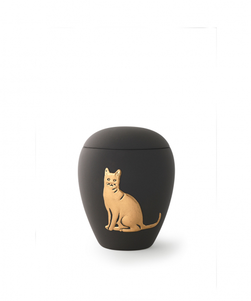Animal Urn with Cat Relief in Glold with or without Tealight Holder