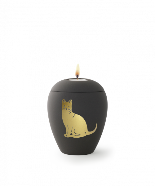 Animal Urn with Cat Relief in Glold with or without Tealight Holder