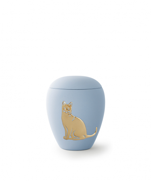 Animal Urn with Cat Relief in Glold with or without Tealight Holder
