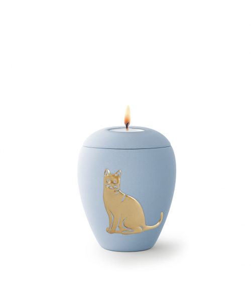 Animal Urn with Cat Relief in Glold with or without Tealight Holder